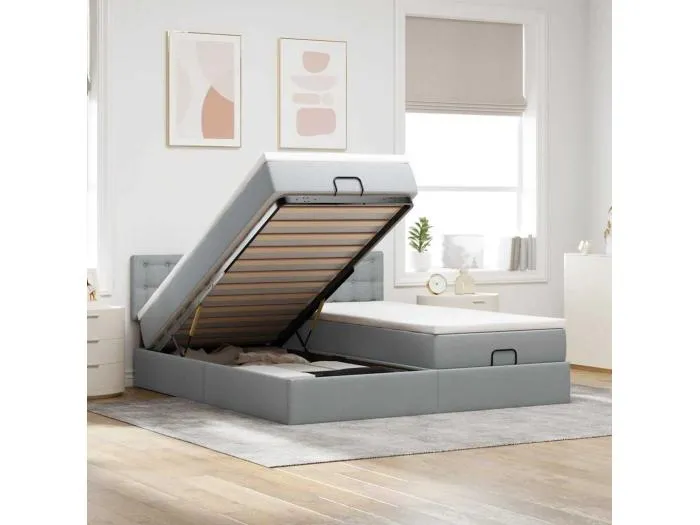 Ottoman-Bett mit Matratzen & LEDs Hellgrau 180x200 cm Stoff