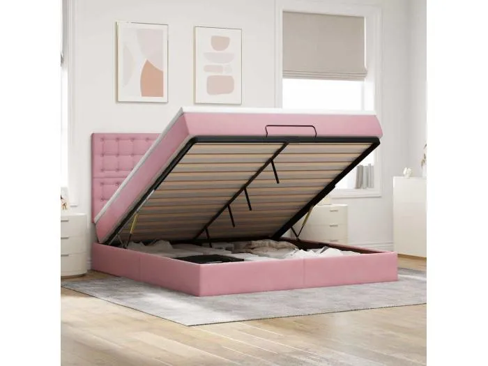 Ottoman-Bett mit Matratzen & LEDs Rosa 160x200 cm Samt