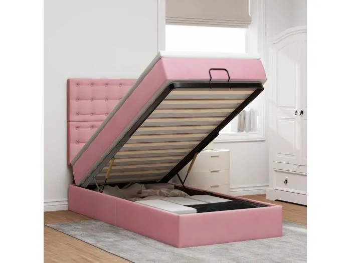 Ottoman-Bett mit Matratzen & LEDs Rosa 100x200 cm Samt