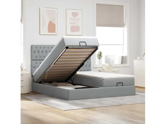 Ottoman-Bett mit Matratzen Hellgrau 180x200 cm Stoff
