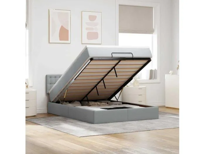 Ottoman-Bett mit Matratze Hellgrau 140x200 cm Stoff