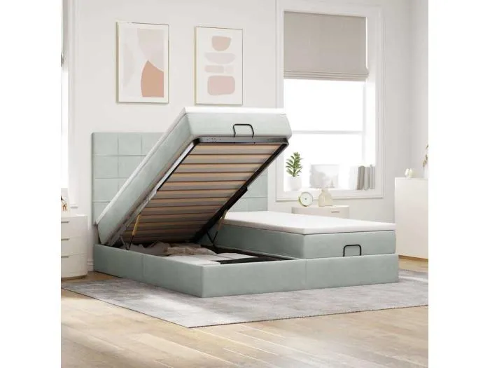 Ottoman-Bett mit Matratzen Hellgrau 180x200 cm Samt
