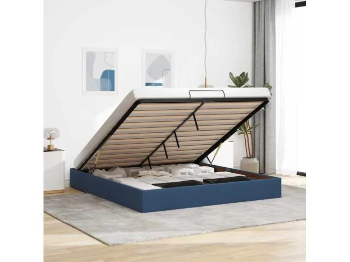 Ottoman-Bett ohne Matratze Blau 180x200 cm Stoff