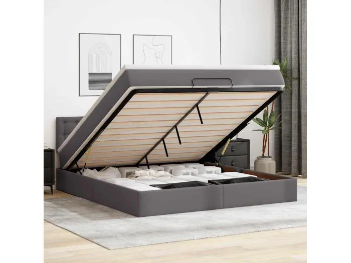 Ottoman-Bett mit Matratze Grau 180x200 cm Kunstleder