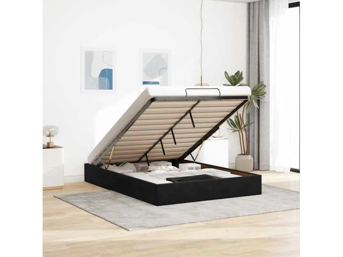 Ottoman-Bett ohne Matratze Schwarz 140x200 cm Samt