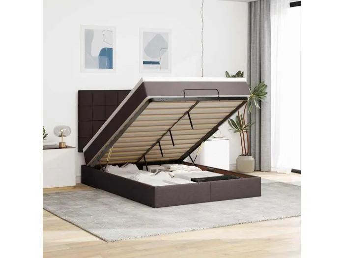 Ottoman-Bett mit Matratze & LEDs Dunkelbraun 140x200 cm Stoff