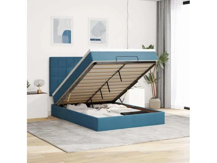 Ottoman-Bett mit Matratzen & LEDs Dunkelblau 140x190 cm Samt