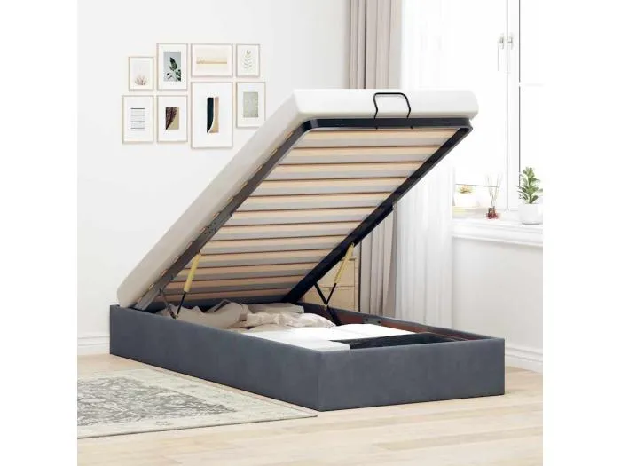 Ottoman-Bett ohne Matratze Dunkelgrau 90x200 cm Samt