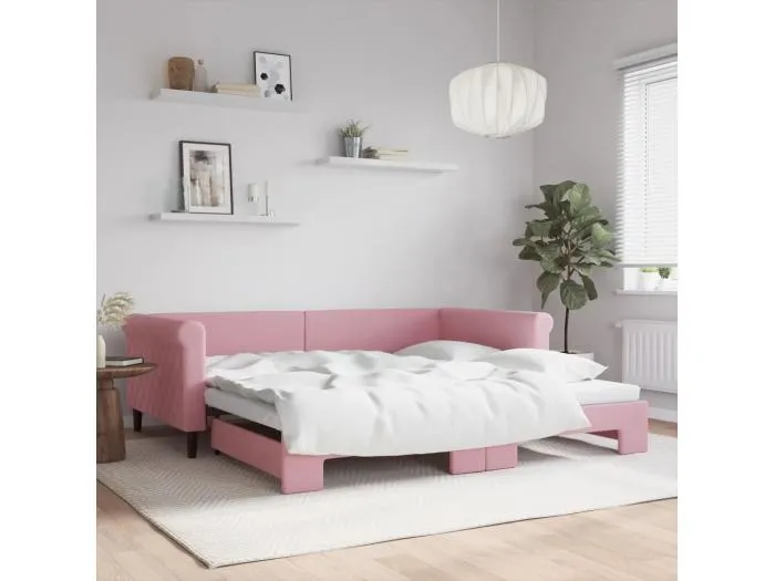 Tagesbett Ausziehbar Rosa 100x200 cm Samt