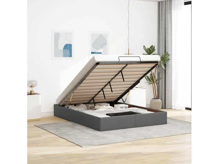 Ottoman-Bett ohne Matratze Dunkelgrau 140x190 cm Stoff