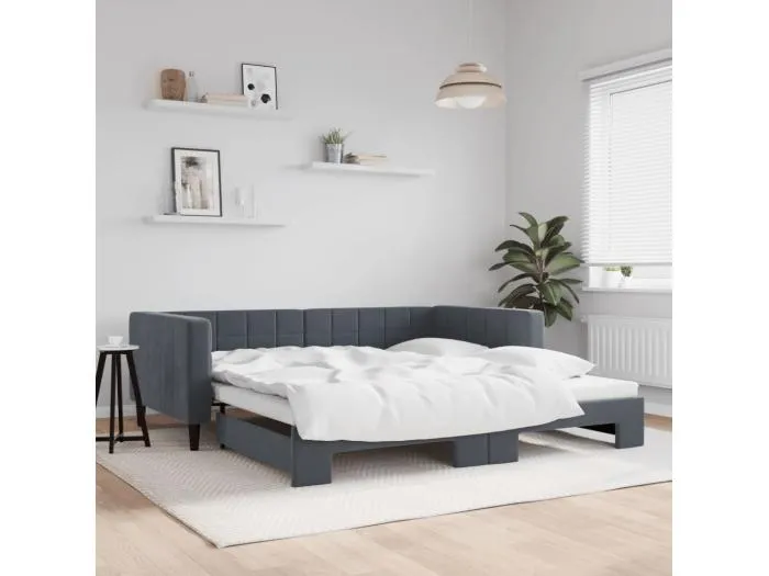 Tagesbett Ausziehbar Dunkelgrau 100x200 cm Samt