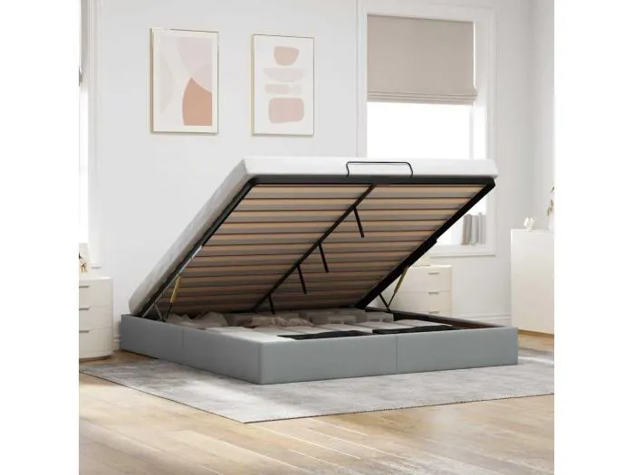 Ottoman-Bett ohne Matratze Hellgrau 180x200 cm Stoff