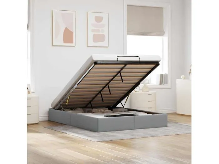 Ottoman-Bett ohne Matratze Hellgrau 140x190 cm Stoff