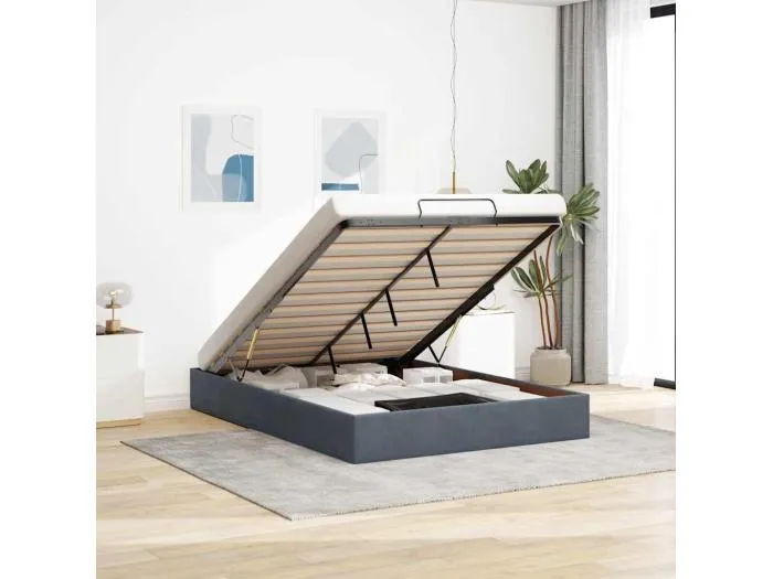 Ottoman-Bett ohne Matratze Dunkelgrau 140x200 cm Samt
