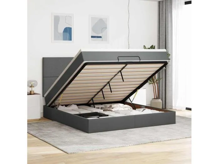 Ottoman-Bett mit Matratze Dunkelgrau 160x200 cm Stoff