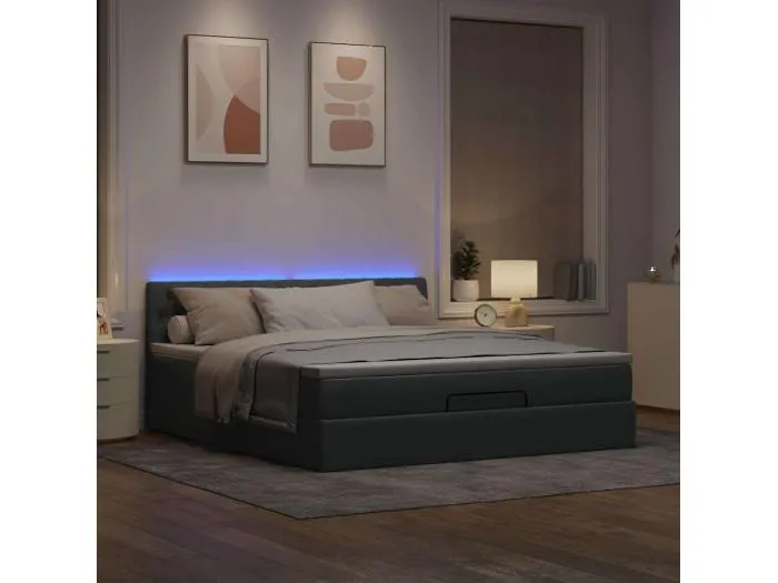 Ottoman-Bett mit Matratze & LEDs Hellgrau 160x200 cm Stoff