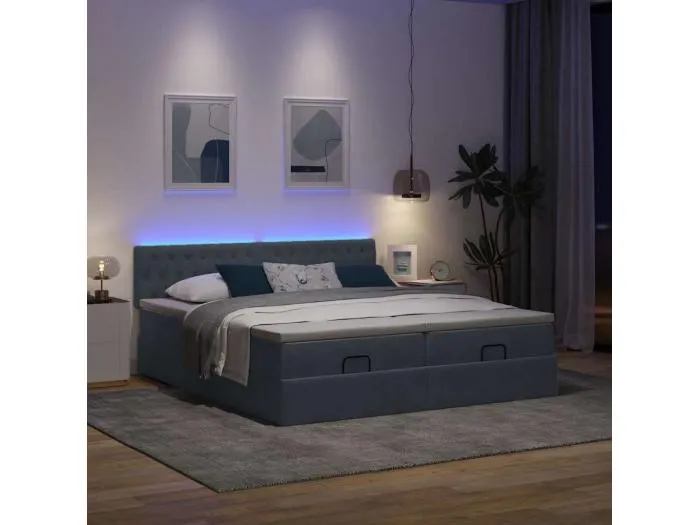 Ottoman-Bett mit Matratzen & LEDs Dunkelgrau 180x200 cm Samt