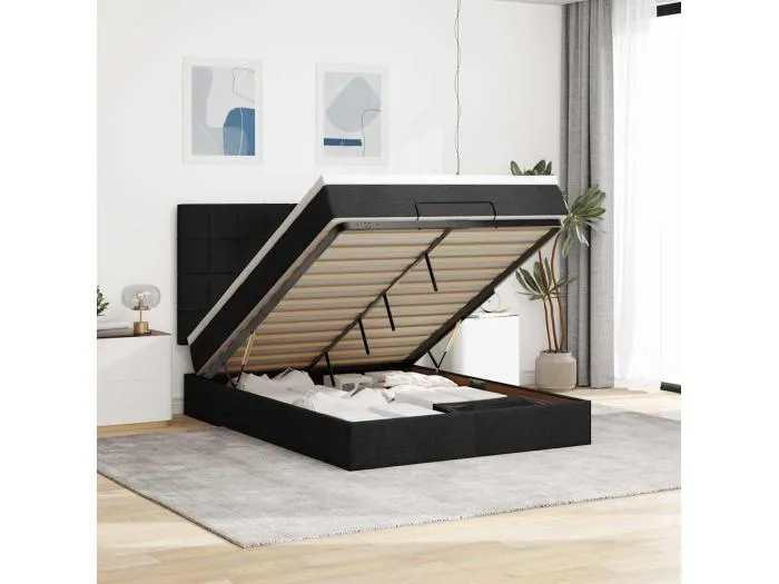 Ottoman-Bett mit Matratze & LEDs Schwarz 140x190 cm Stoff