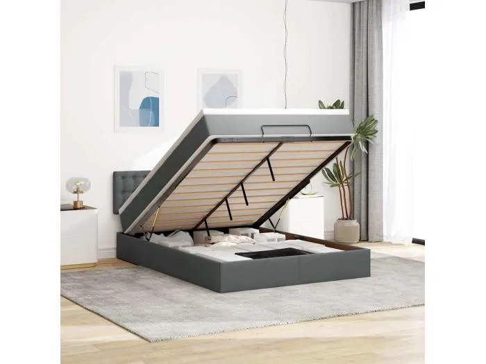 Ottoman-Bett mit Matratze Dunkelgrau 140x200 cm Stoff