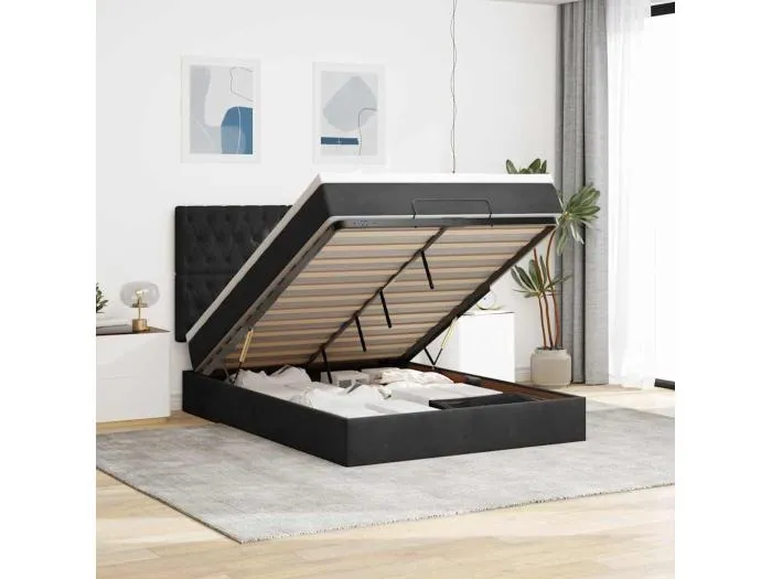 Ottoman-Bett mit Matratzen Schwarz 140x190 cm Samt