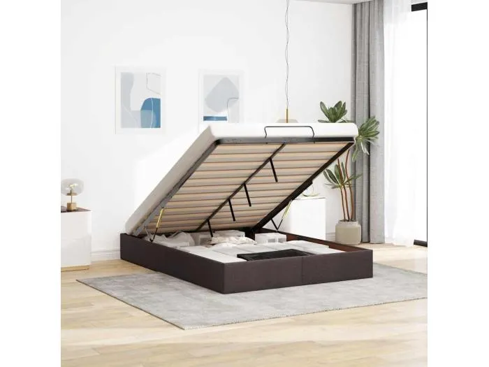 Ottoman-Bett ohne Matratze Dunkelbraun 140x200 cm Stoff