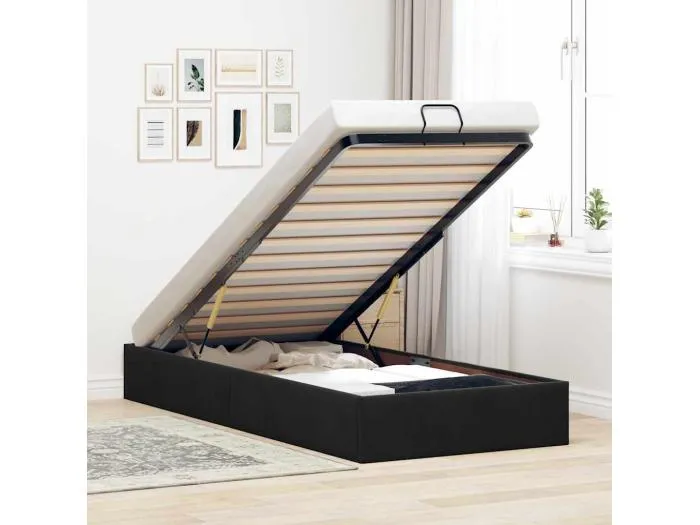 Ottoman-Bett ohne Matratze Schwarz 100x200 cm Samt