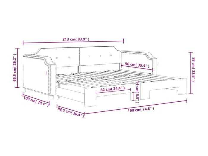 Tagesbett Ausziehbar Schwarz 90x190 cm Stoff