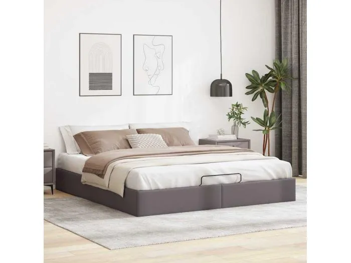 Ottoman-Bett ohne Matratze Grau 160x200 cm Kunstleder