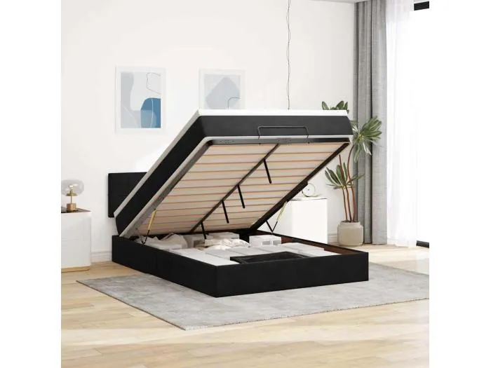 Ottoman-Bett mit Matratze Schwarz 140x200 cm Samt