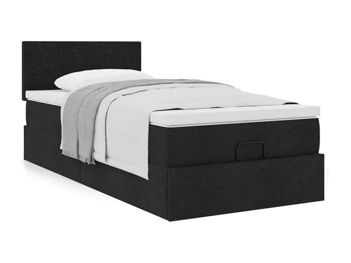 Ottoman-Bett mit Matratze Schwarz 100x200 cm Stoff