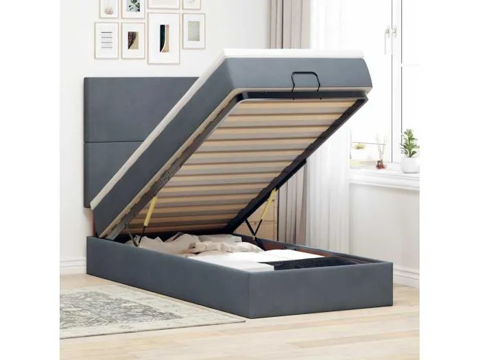 Ottoman-Bett mit Matratzen Dunkelgrau 90x200 cm Samt