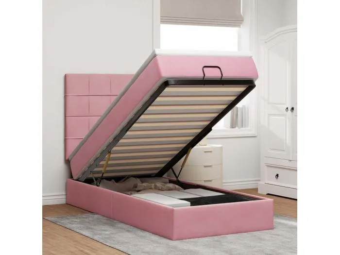 Ottoman-Bett mit Matratzen & LEDs Rosa 90x200 cm Samt