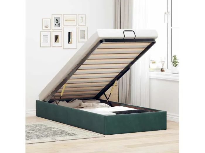 Ottoman-Bett ohne Matratze Dunkelgrün 90x200 cm Samt