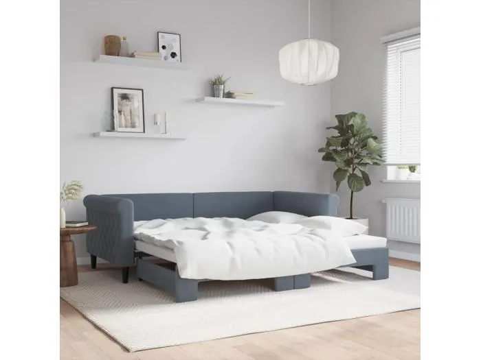 Tagesbett Ausziehbar Dunkelgrau 90x190 cm Samt