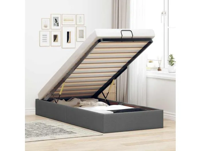 Ottoman-Bett ohne Matratze Dunkelgrau 100x200 cm Stoff