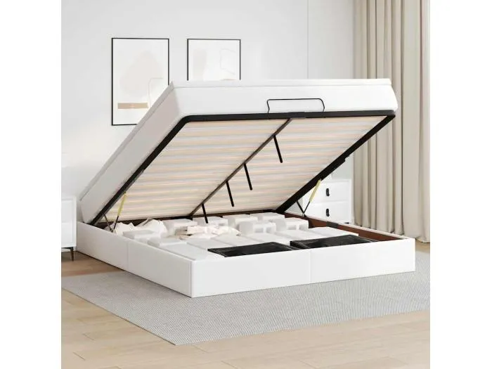 Ottoman-Bett mit Matratze Weiß 160x200 cm Kunstleder