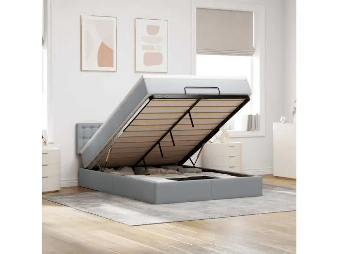 Ottoman-Bett mit Matratze Hellgrau 140x190 cm Stoff