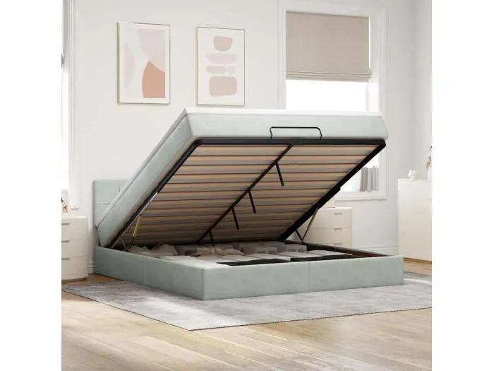 Ottoman-Bett mit Matratze Hellgrau 180x200 cm Samt