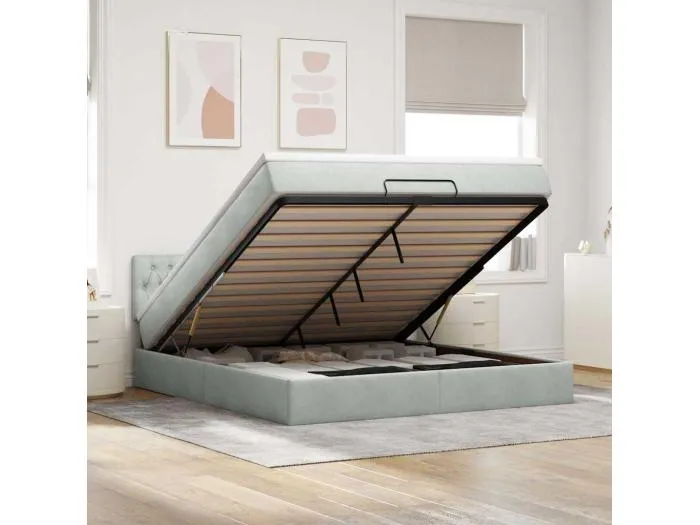 Ottoman-Bett mit Matratze & LEDs Hellgrau 180x200 cm Samt