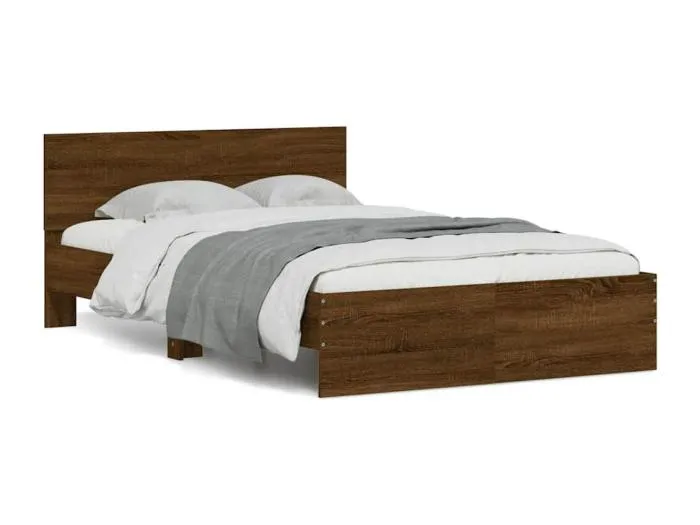 Bettgestell mit Kopfteil LED-Beleuchtung Braun Eichen-Optik