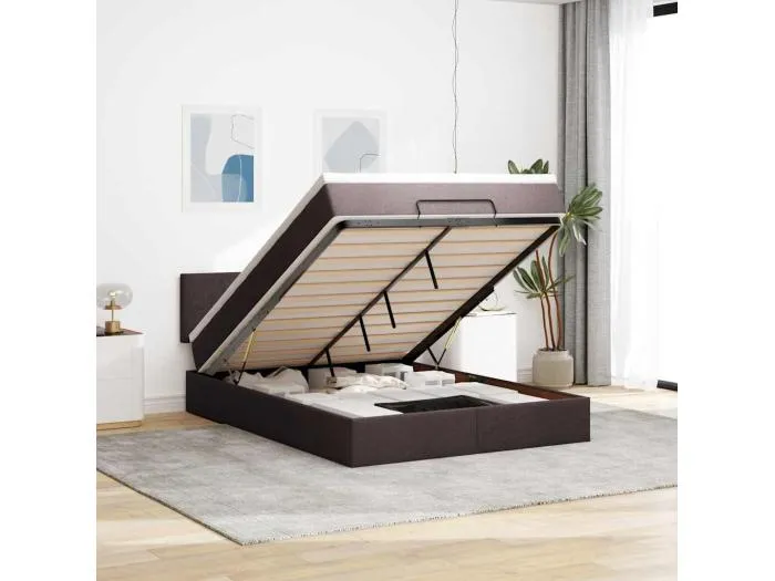 Ottomanische Bett mit Matratze & LEDs Dunkelbraun 140x190 cm