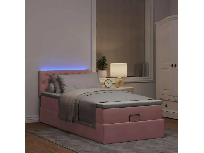 Ottoman-Bett mit Matratze & LEDs Rosa 90x200 cm Samt