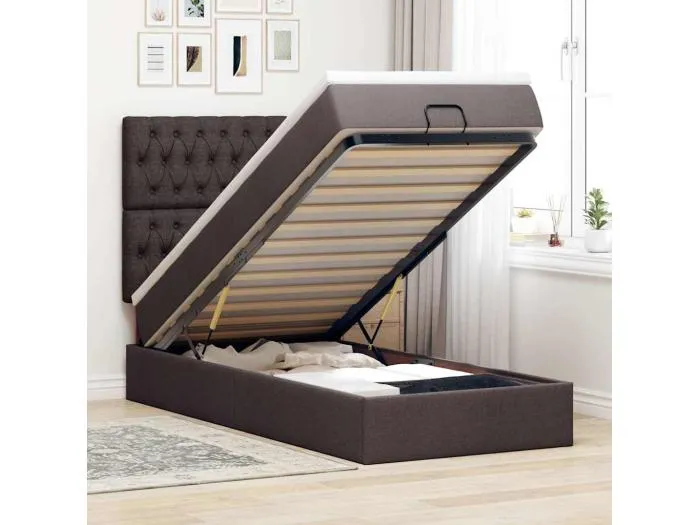 Ottoman-Bett mit Matratze Dunkelbraun 100x200 cm Stoff