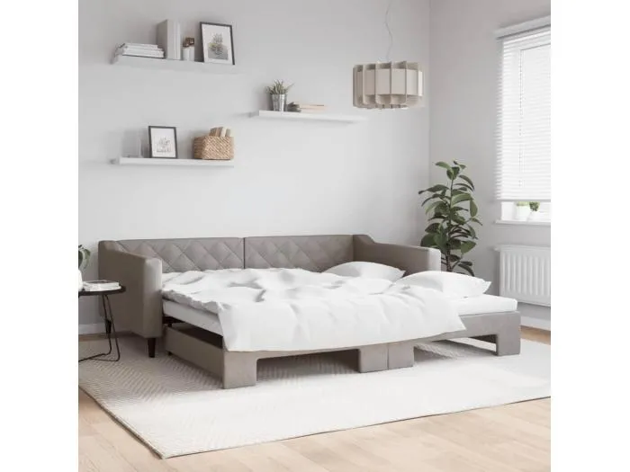 Tagesbett Ausziehbar Taupe 100x200 cm Stoff