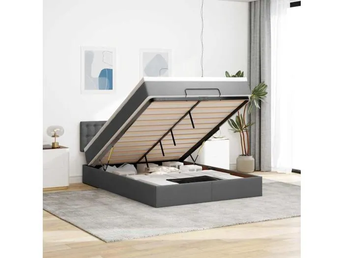 Ottoman-Bett mit Matratze Dunkelgrau 140x190 cm Stoff