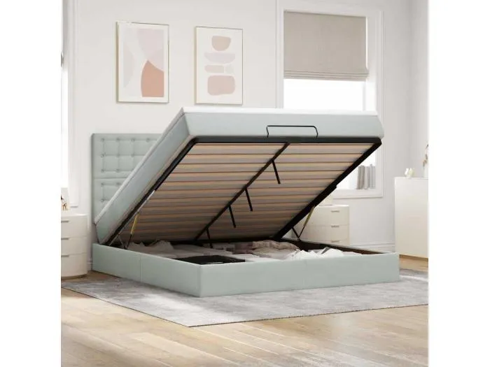 Ottoman-Bett mit Matratzen & LEDs Hellgrau 160x200 cm Samt