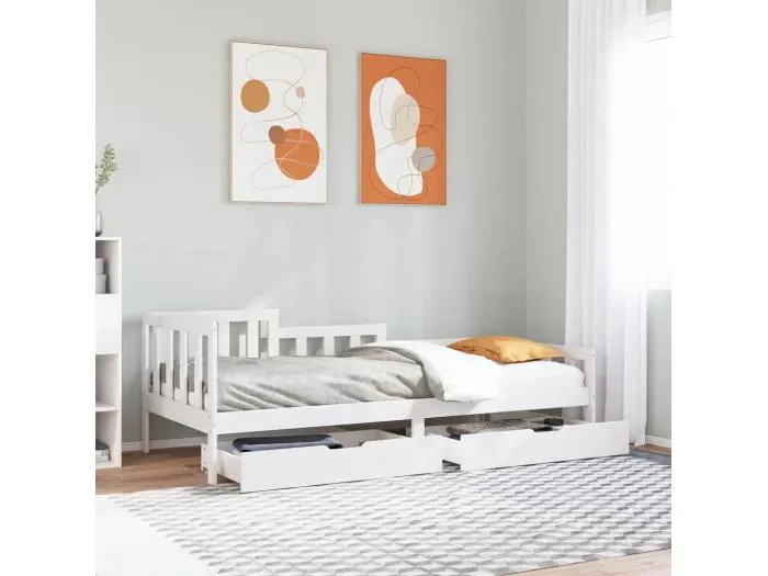 Tagesbett mit Schubladen Weiß 90x200 cm Kiefernholz