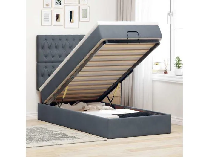 Ottoman-Bett mit Matratzen & LEDs Dunkelgrau 100x200 cm Samt