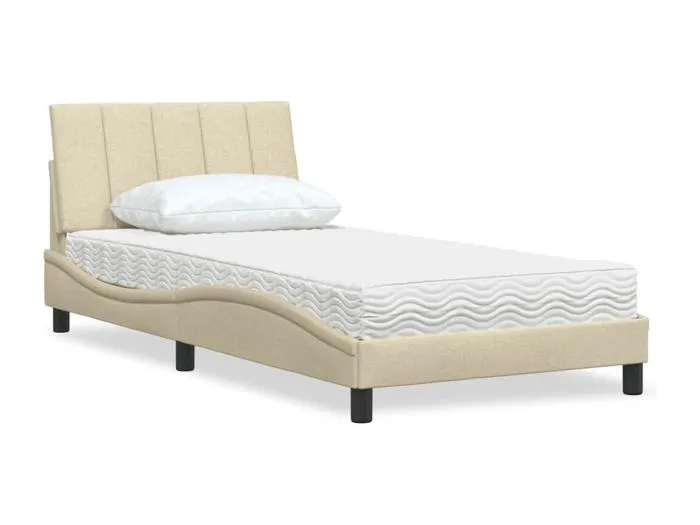 Bett mit Matratze "Hanko" Creme 100x200 cm Stoff
