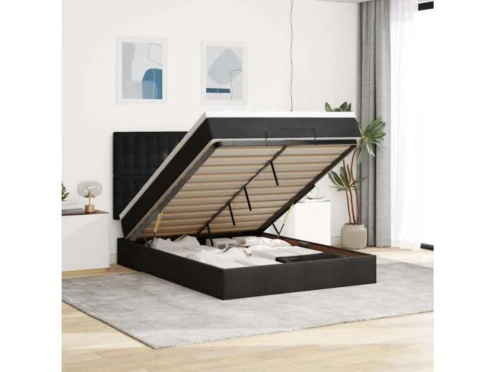 Ottoman-Bett mit Matratzen Schwarz 140x200 cm Samt